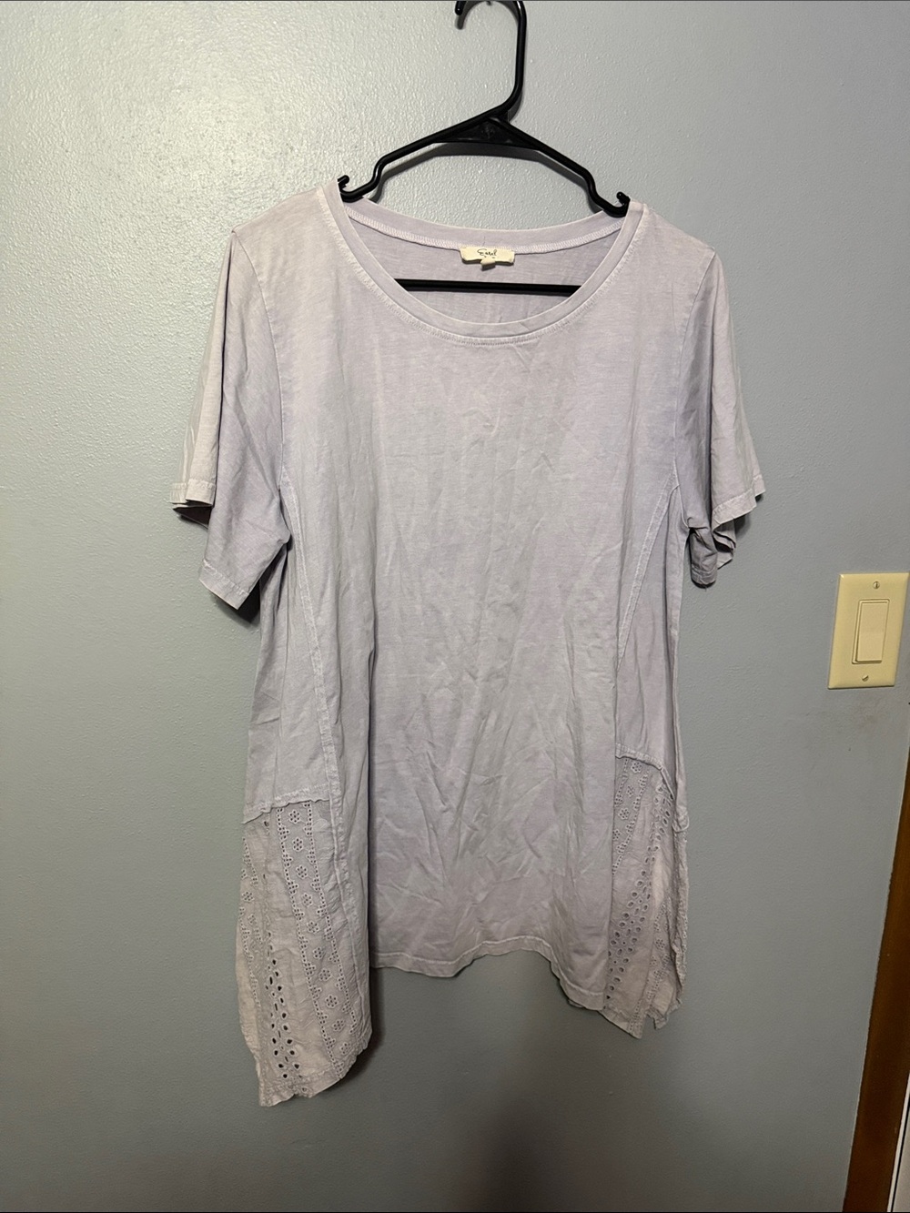 easel Lavender Short Sleeve Eyelet Hem Tunic
